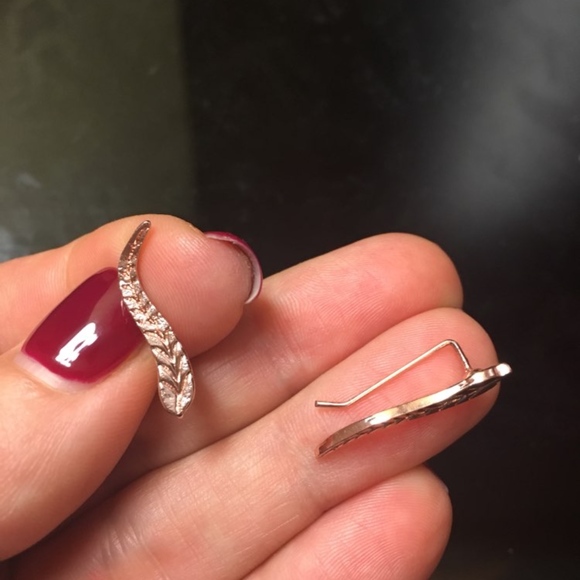 Gold Feather Leaf Stud Earrings - Picture 8 of 8